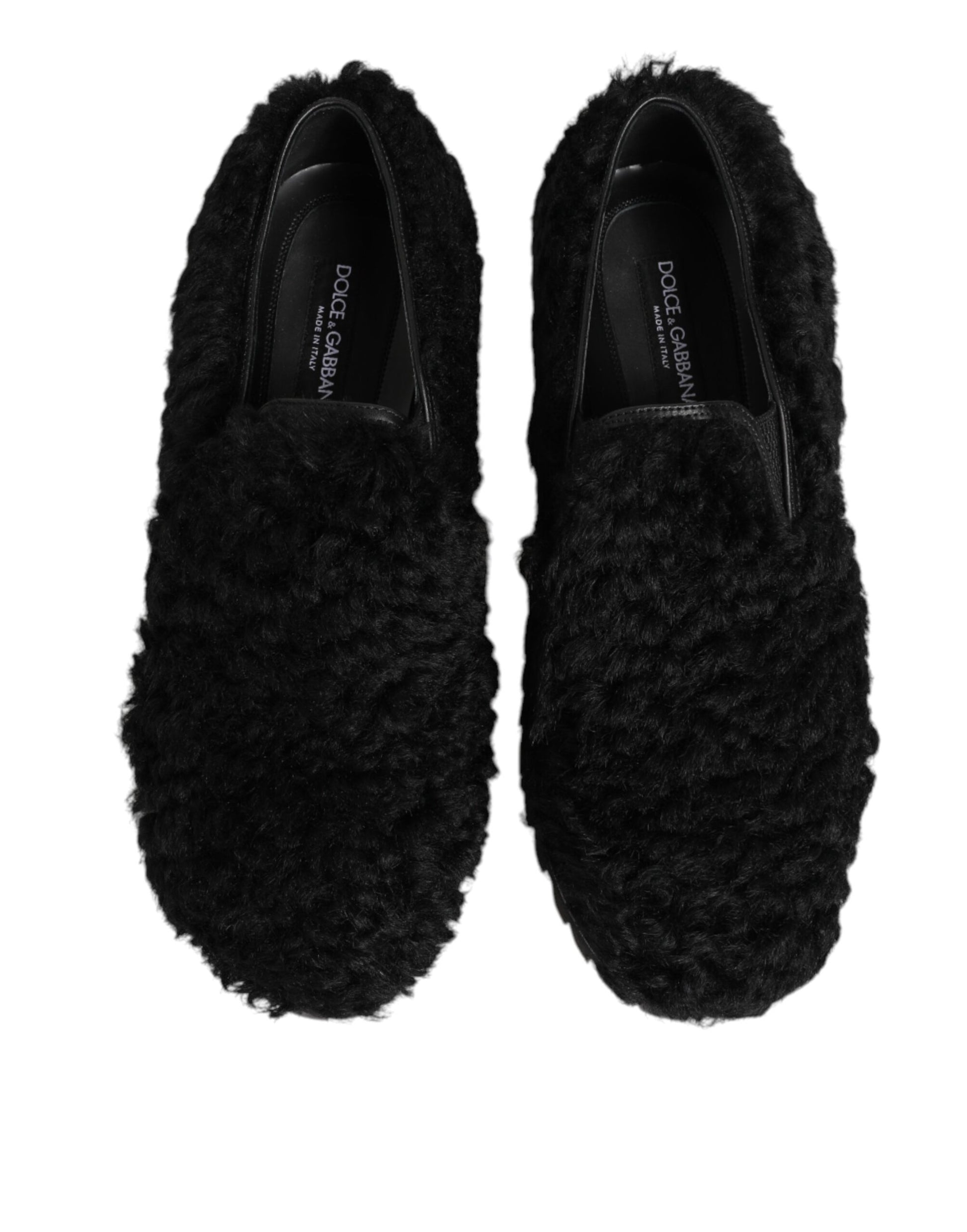 Dolce & Gabbana Dress Black Fur Leather Slippers Men Shoes - ClickThatClicks 