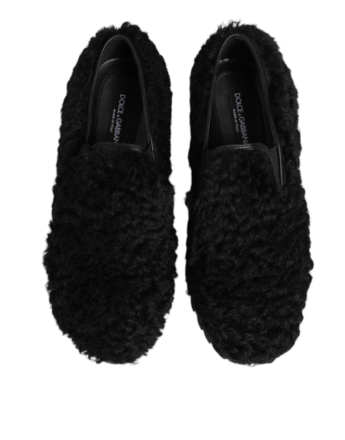 Dolce & Gabbana Dress Black Fur Leather Slippers Men Shoes - ClickThatClicks 
