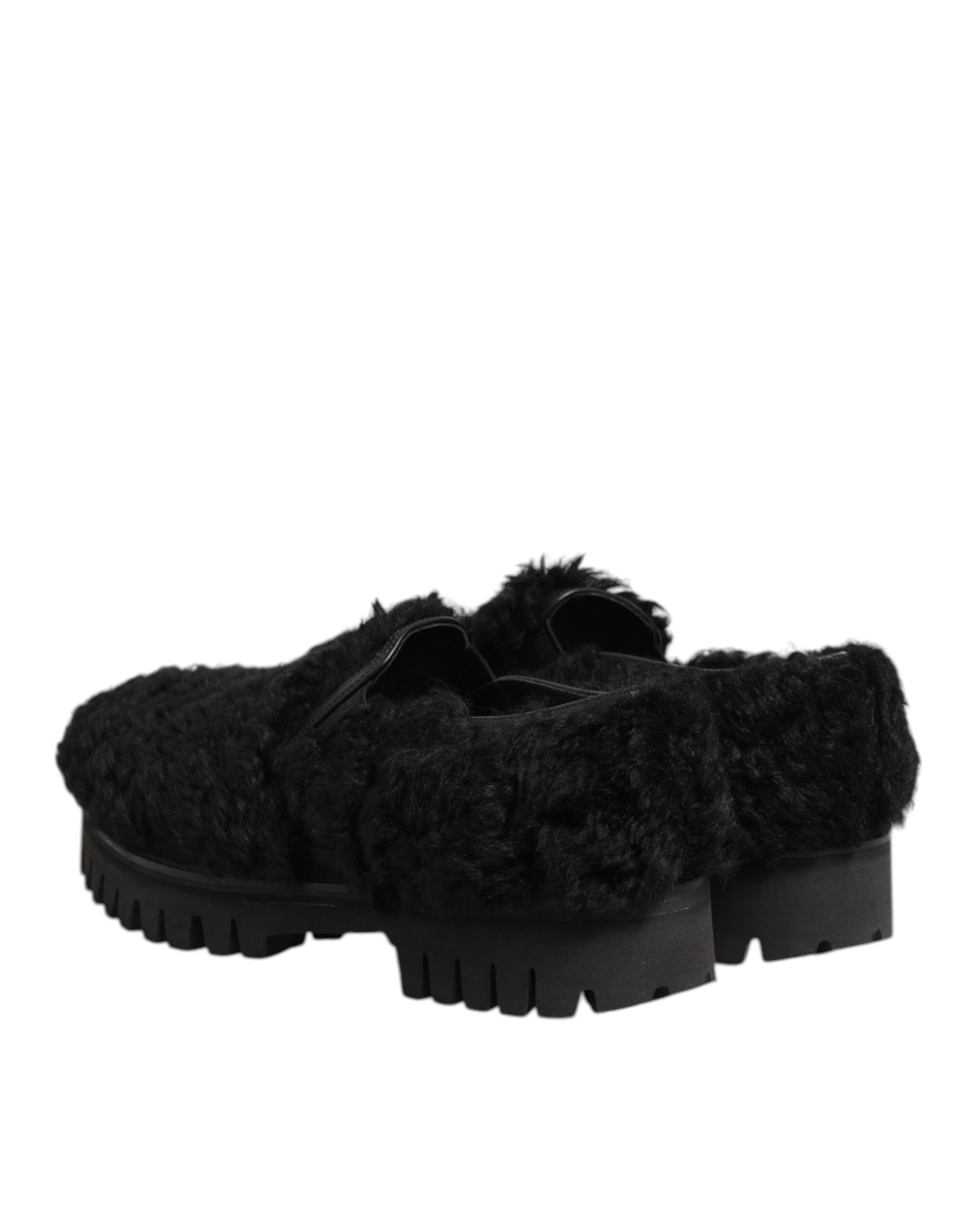 Dolce & Gabbana Dress Black Fur Leather Slippers Men Shoes - ClickThatClicks 