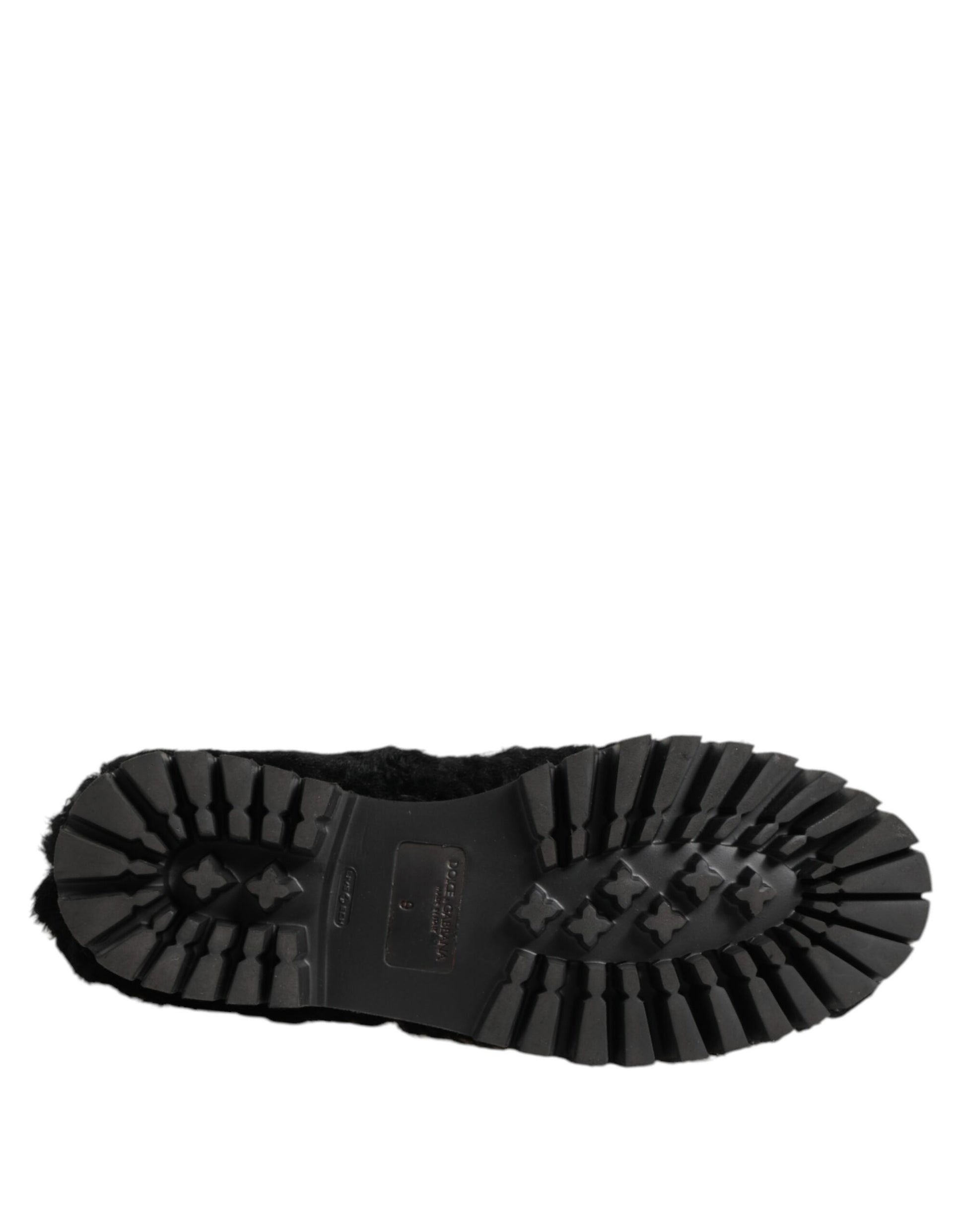Dolce & Gabbana Dress Black Fur Leather Slippers Men Shoes - ClickThatClicks 