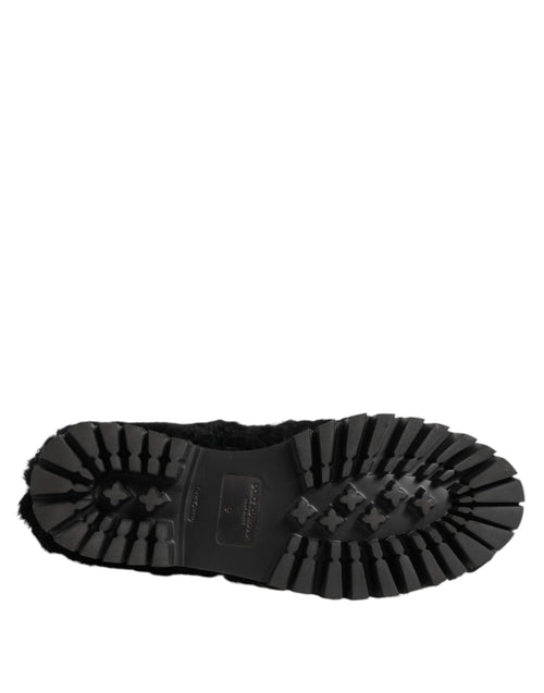 Dolce & Gabbana Dress Black Fur Leather Slippers Men Shoes - ClickThatClicks 