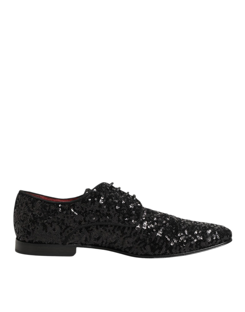 Dolce & Gabbana Black Sequined Lace Up Dress Men Derby Shoes