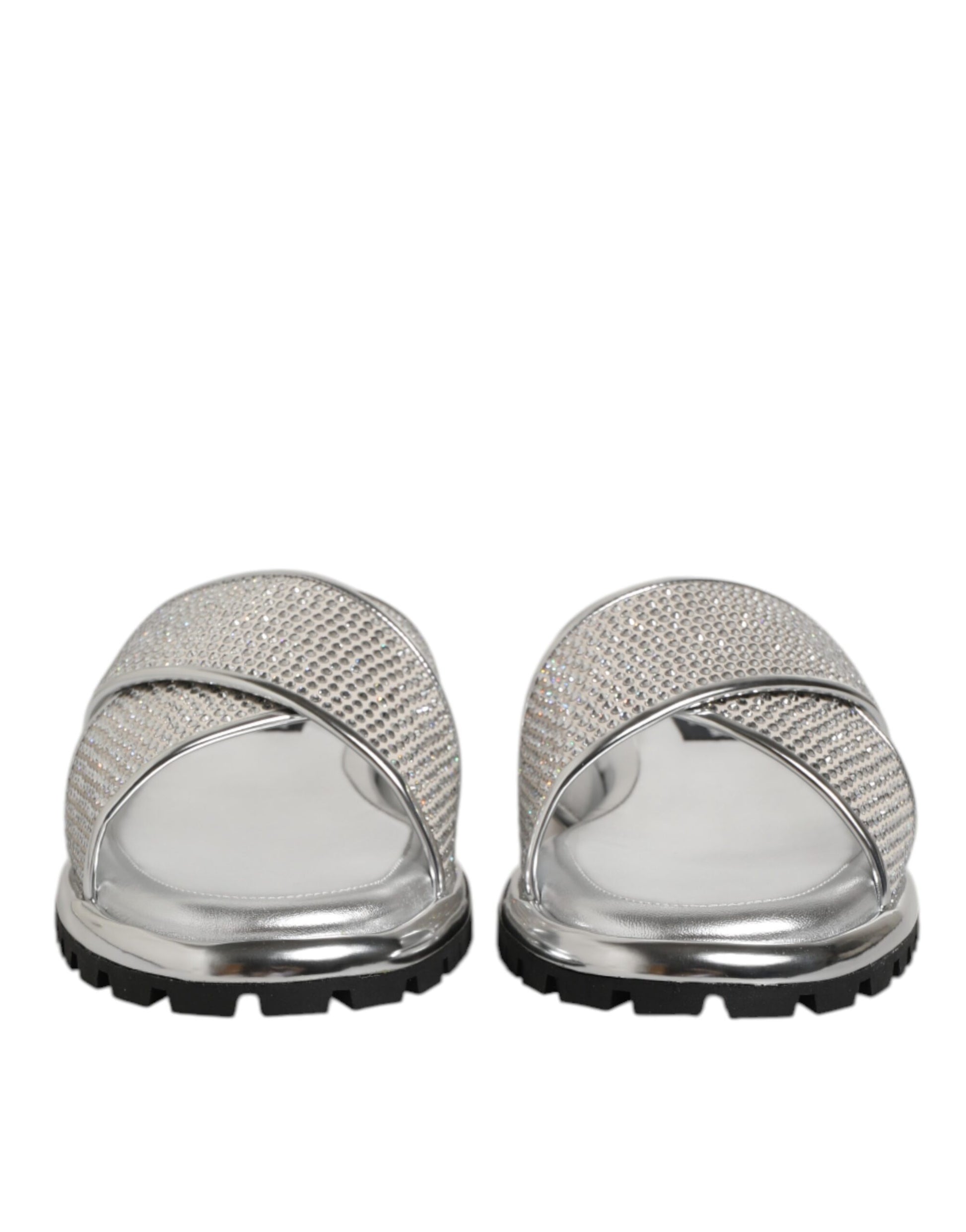 Dolce & Gabbana Silver Strass Slides Flats Slippers Shoes - ClickThatClicks 