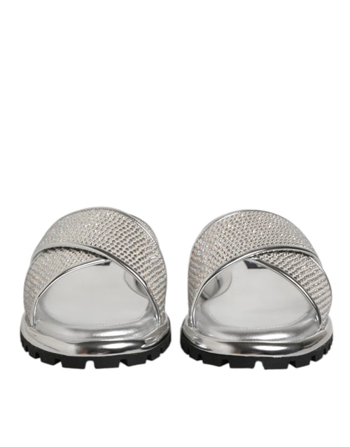 Dolce & Gabbana Silver Strass Slides Flats Slippers Shoes - ClickThatClicks 