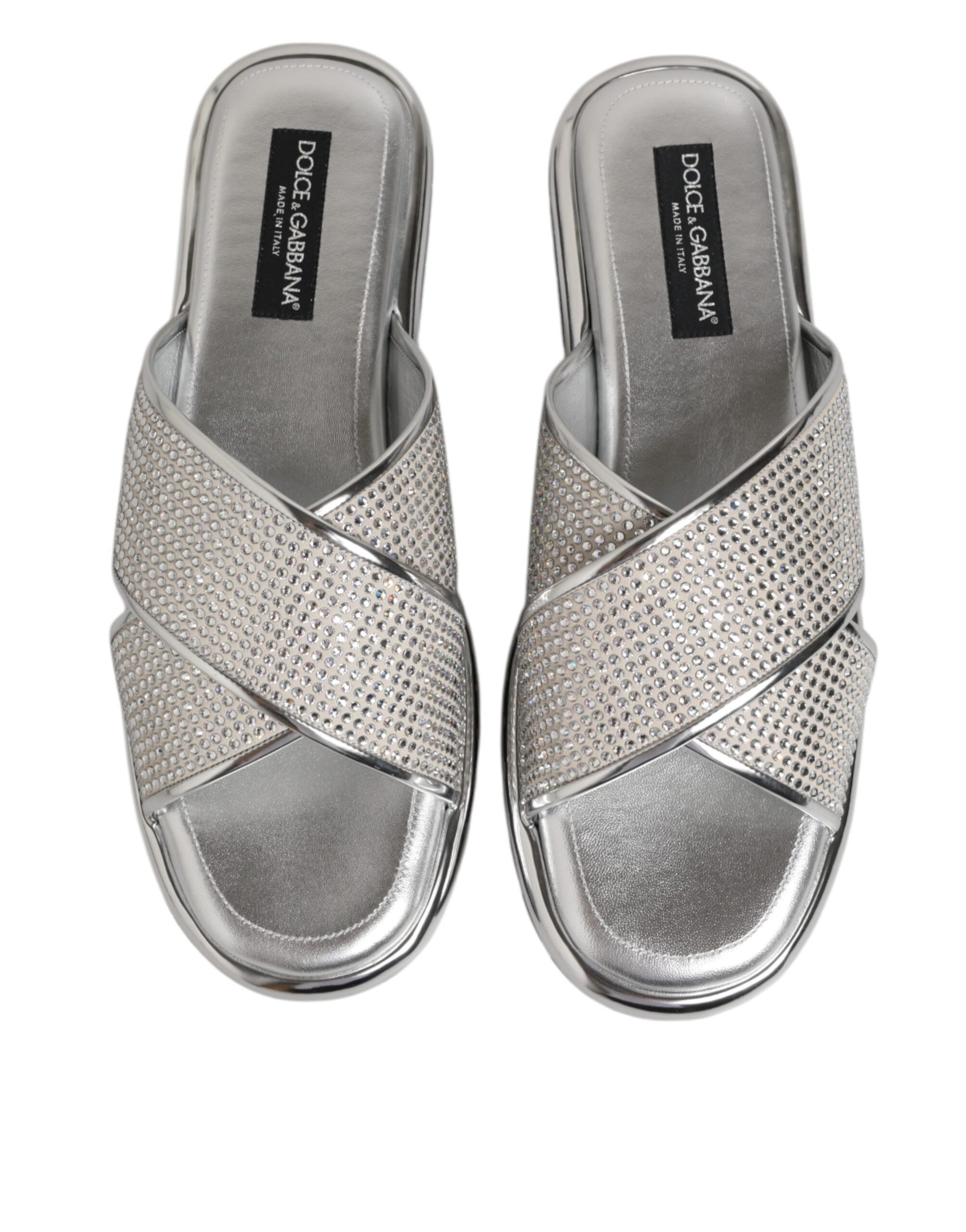 Dolce & Gabbana Silver Strass Slides Flats Slippers Shoes - ClickThatClicks 
