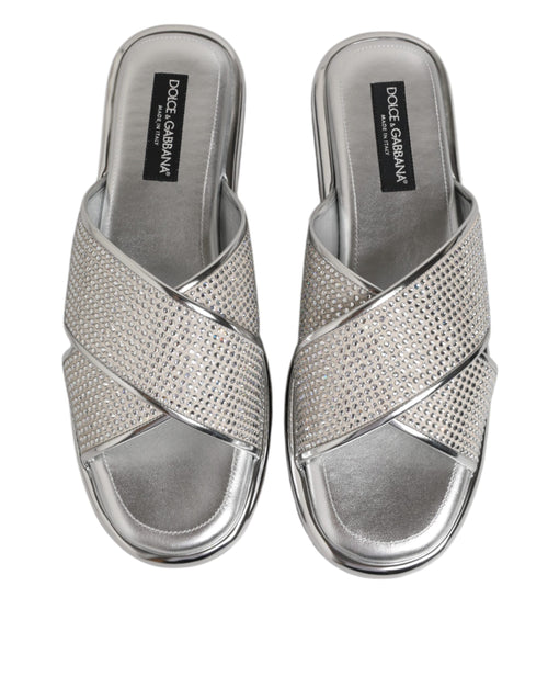 Dolce & Gabbana Silver Strass Slides Flats Slippers Shoes - ClickThatClicks 