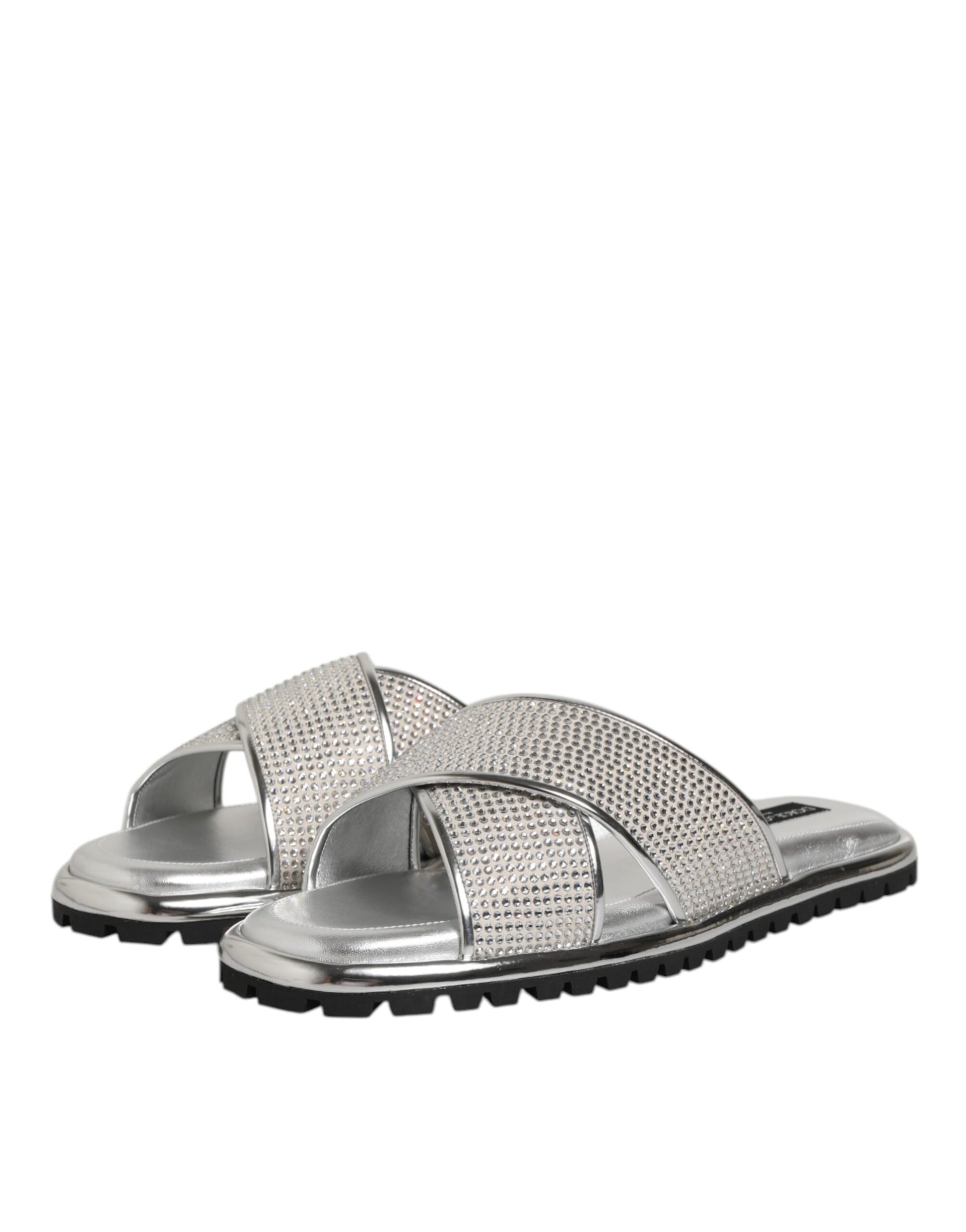 Dolce & Gabbana Silver Strass Slides Flats Slippers Shoes - ClickThatClicks 