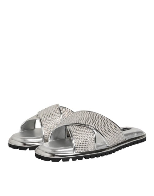 Dolce & Gabbana Silver Strass Slides Flats Slippers Shoes - ClickThatClicks 