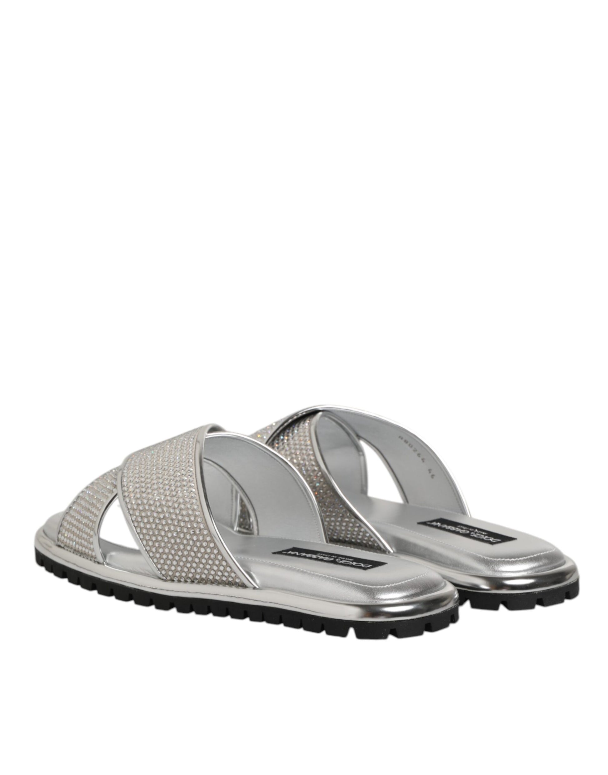 Dolce & Gabbana Silver Strass Slides Flats Slippers Shoes - ClickThatClicks 