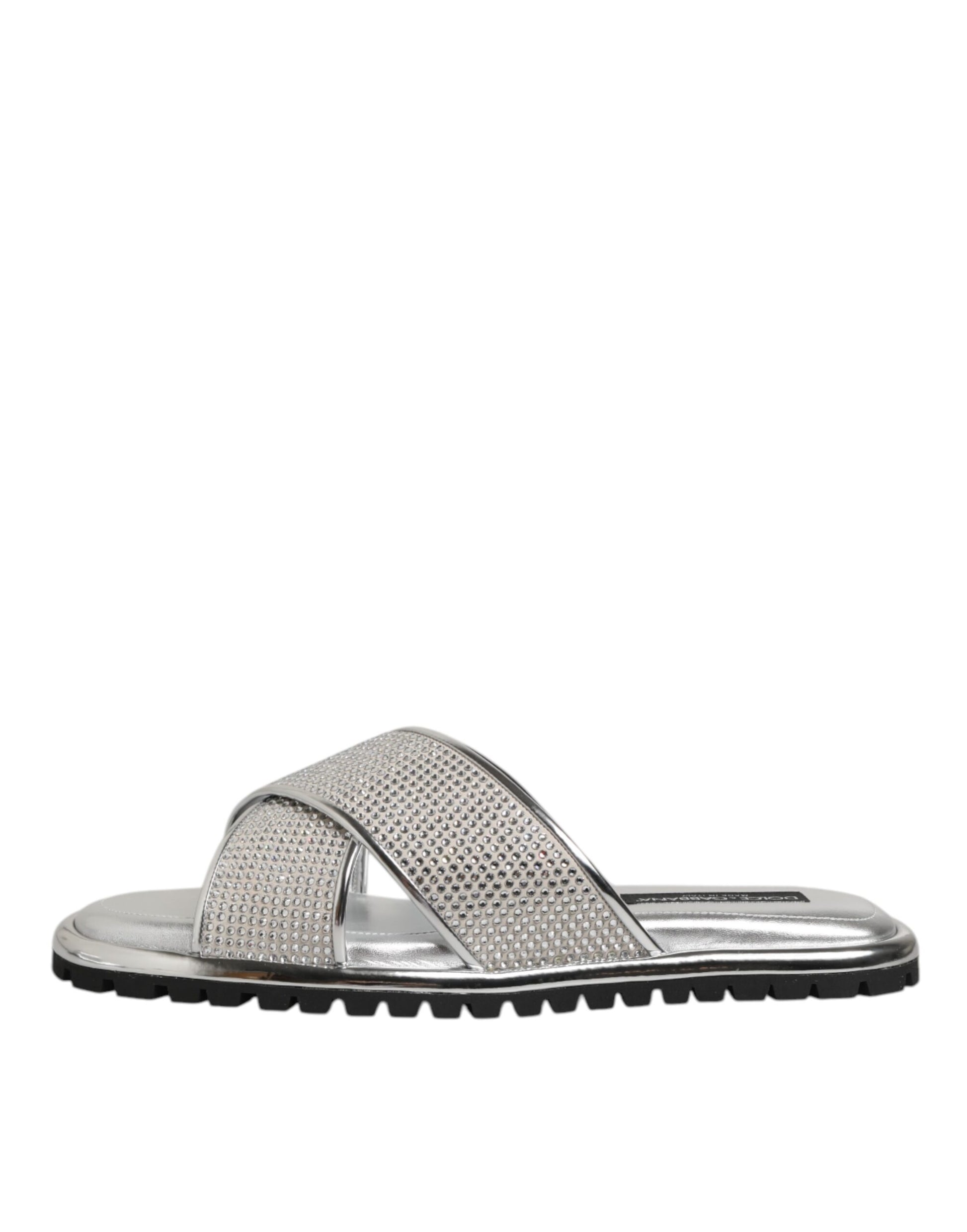 Dolce & Gabbana Silver Strass Slides Flats Slippers Shoes - ClickThatClicks 