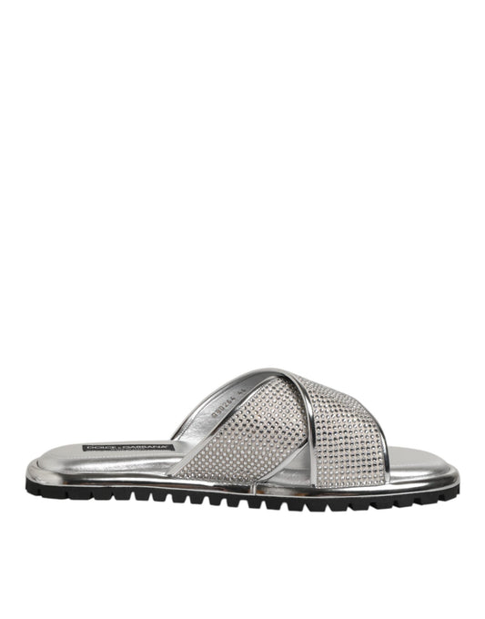 Dolce & Gabbana Silver Strass Slides Flats Slippers Shoes - ClickThatClicks 