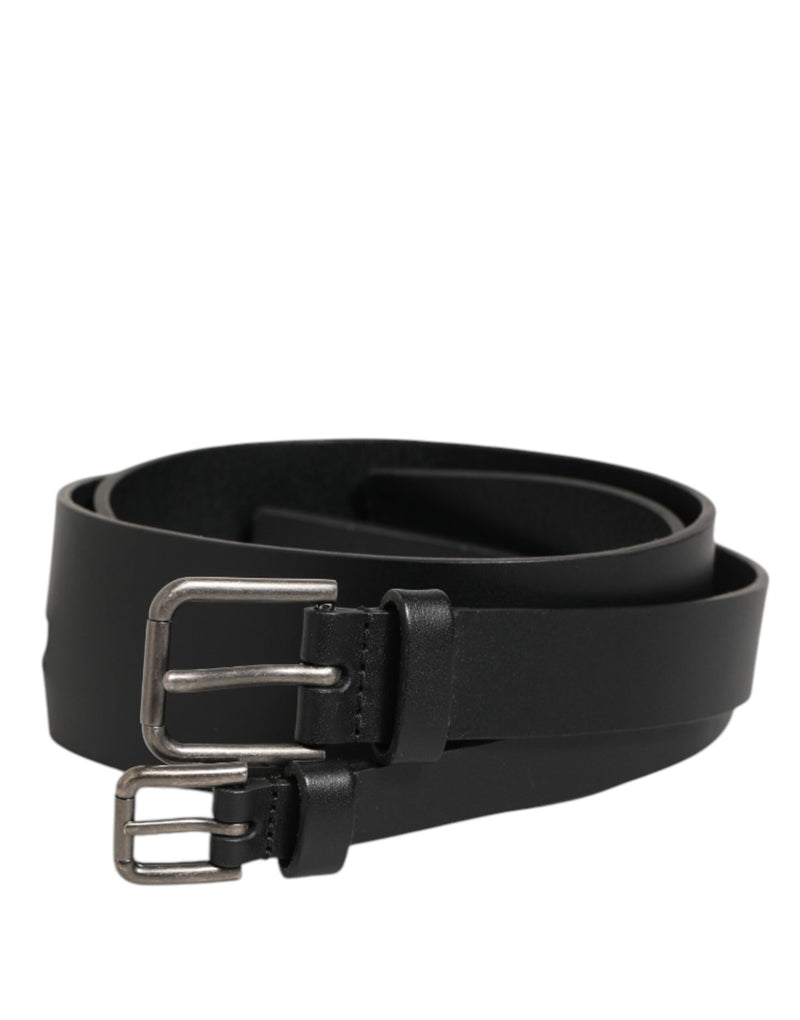 Dolce & Gabbana Black Double Strap Leather Buckle Men Belt