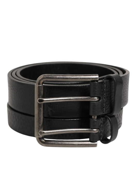 Dolce & Gabbana Black Double Strap Leather Silver Buckle Belt - ClickThatClicks 
