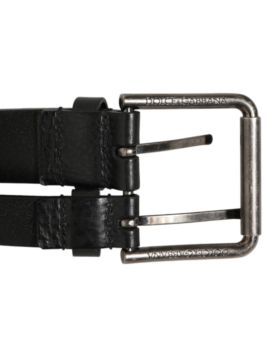 Dolce & Gabbana Black Double Strap Leather Silver Buckle Belt - ClickThatClicks 