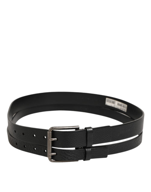 Dolce & Gabbana Black Double Strap Leather Silver Buckle Belt - ClickThatClicks 