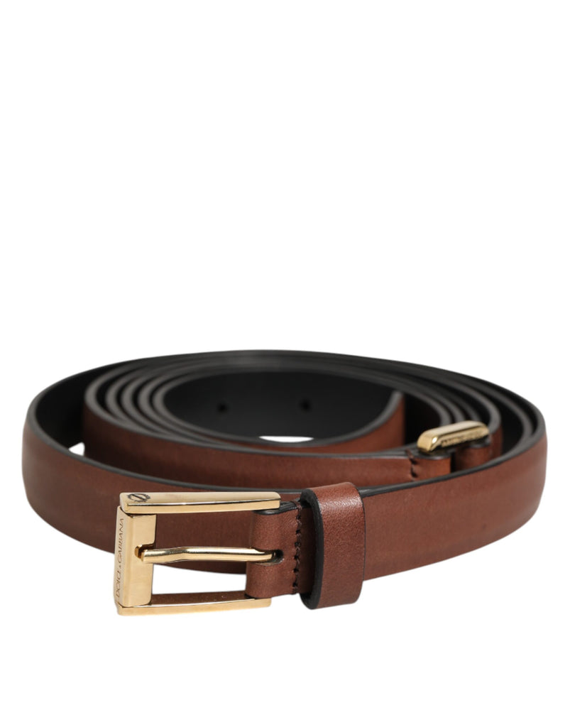 Dolce & Gabbana Brown Classic Gold Metal Logo Buckle Men Belt