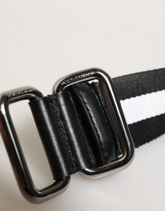 Dolce & Gabbana Black White Striped Logo Metal Buckle Belt - ClickThatClicks 