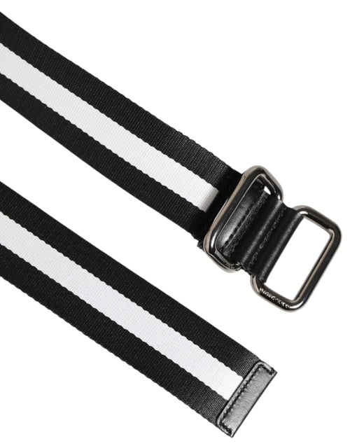 Dolce & Gabbana Black White Striped Logo Metal Buckle Belt - ClickThatClicks 