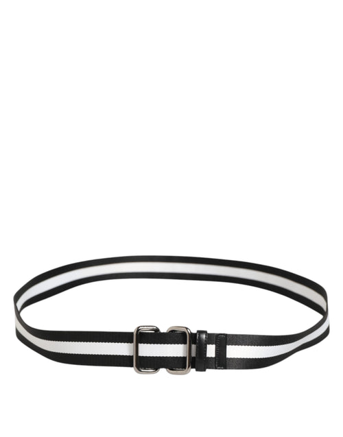 Dolce & Gabbana Black White Striped Logo Metal Buckle Belt - ClickThatClicks 
