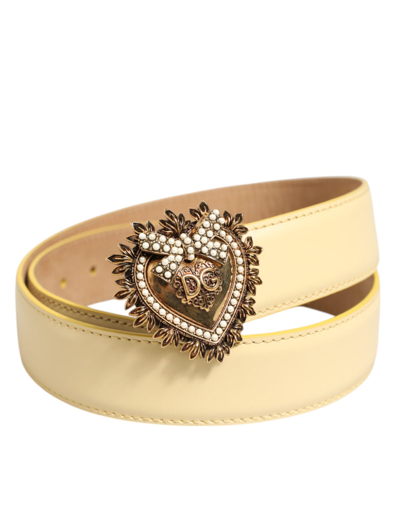 Dolce & Gabbana Light Yellow DEVOTION Heart DG Buckle Belt
