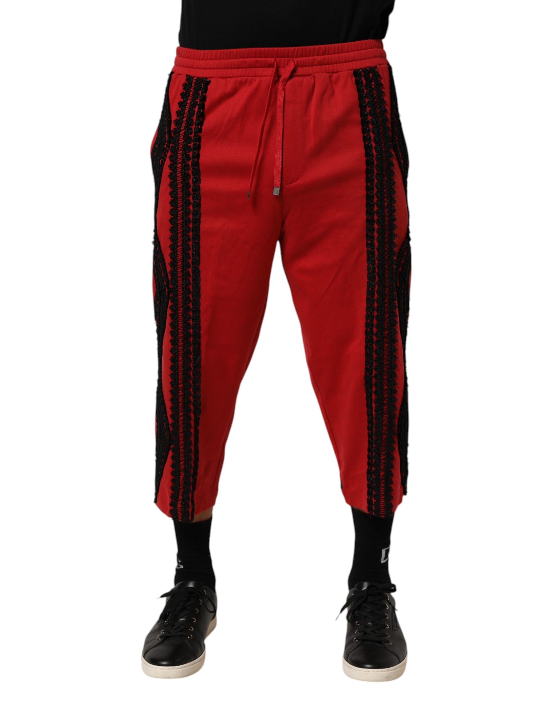 Dolce & Gabbana Red Embroidered Casual Cropped Trouser Pants - ClickThatClicks 