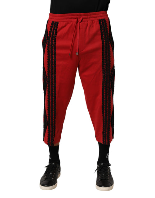 Dolce & Gabbana Red Embroidered Casual Cropped Trouser Pants - ClickThatClicks 