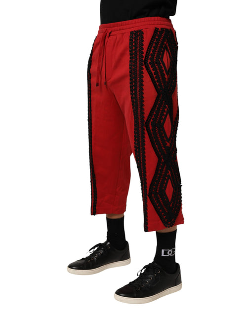 Dolce & Gabbana Red Embroidered Casual Cropped Trouser Pants - ClickThatClicks 