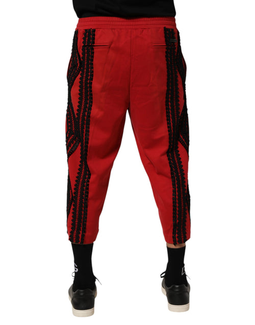 Dolce & Gabbana Red Embroidered Casual Cropped Trouser Pants - ClickThatClicks 