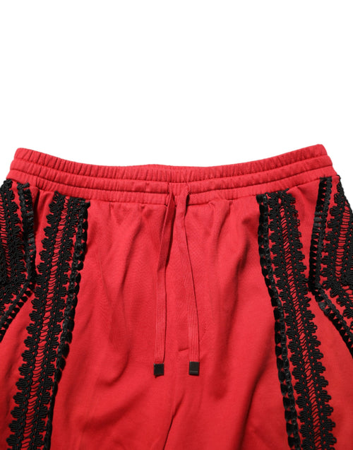 Dolce & Gabbana Red Embroidered Casual Cropped Trouser Pants - ClickThatClicks 