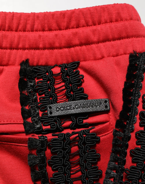 Dolce & Gabbana Red Embroidered Casual Cropped Trouser Pants - ClickThatClicks 