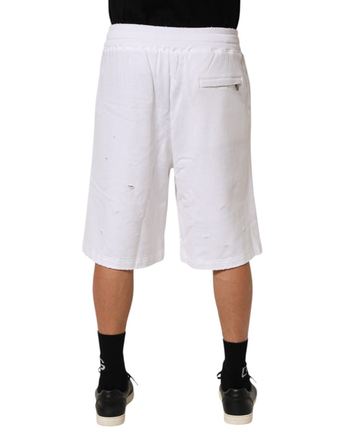 Dolce & Gabbana White Cotton Ripped Bermuda Sweatpants Shorts - ClickThatClicks 