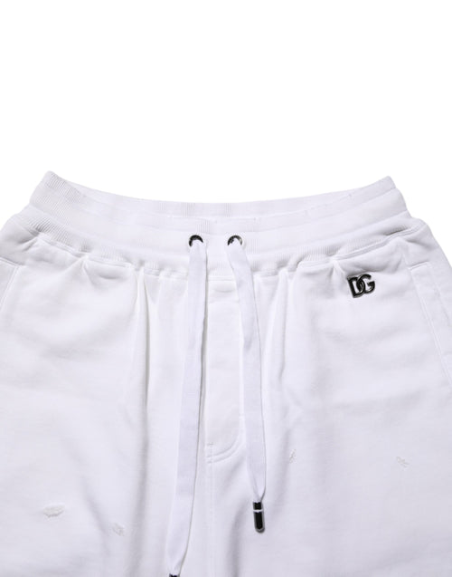 Dolce & Gabbana White Cotton Ripped Bermuda Sweatpants Shorts - ClickThatClicks 