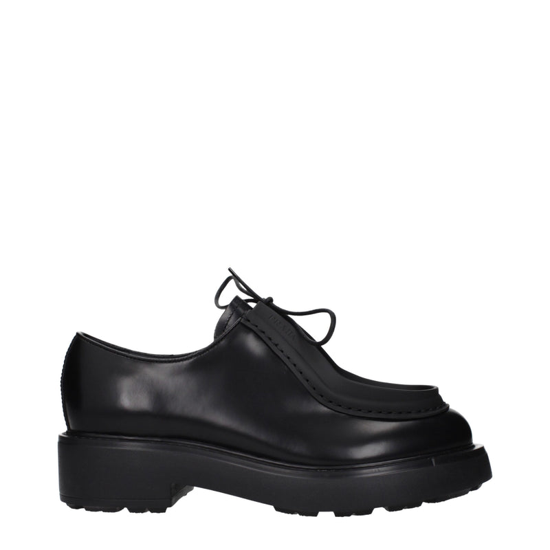 Prada Black Leather Oxfords And Derbies