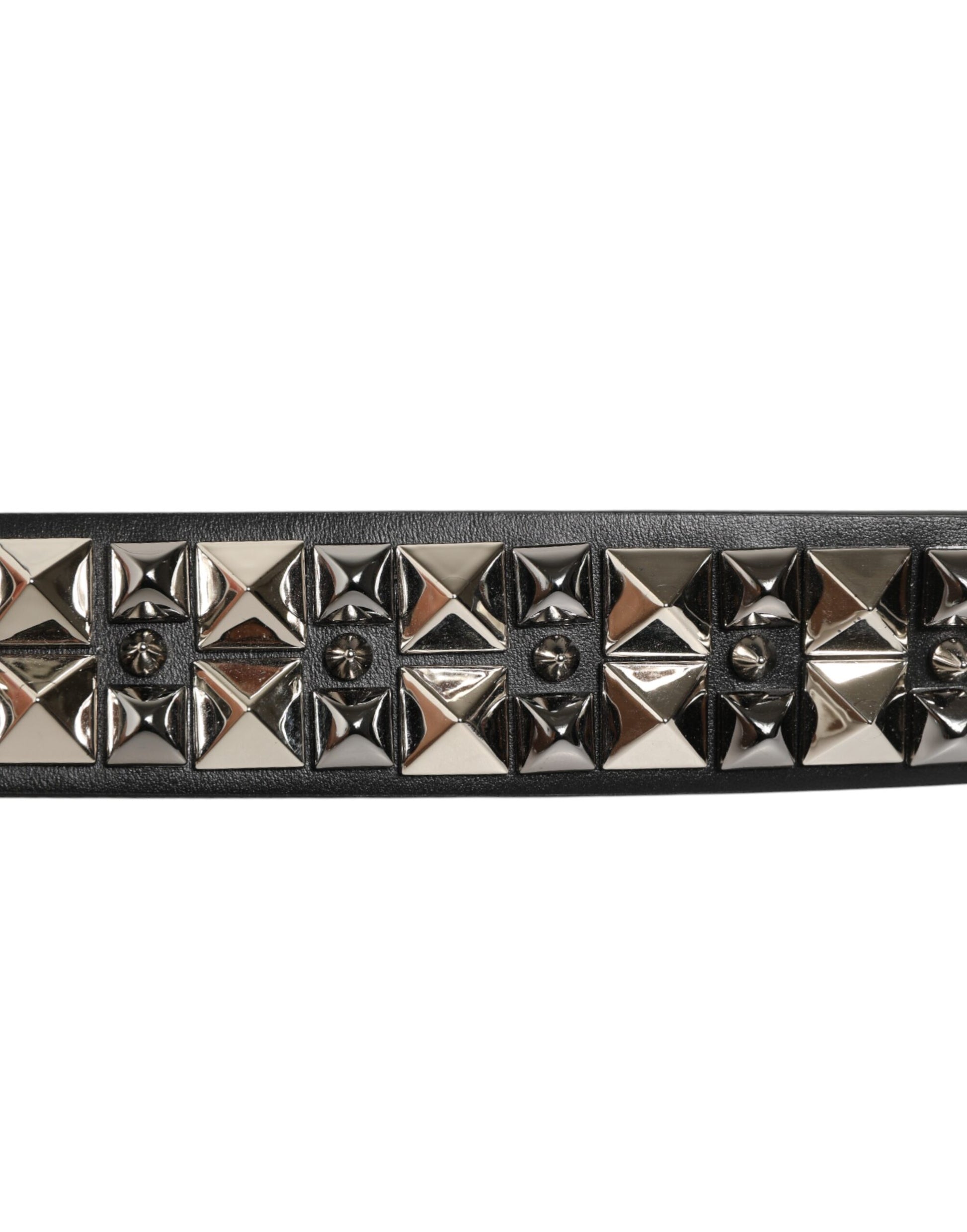 Dolce & Gabbana Black Calf Leather Studded Silver Buckle Belt - ClickThatClicks 