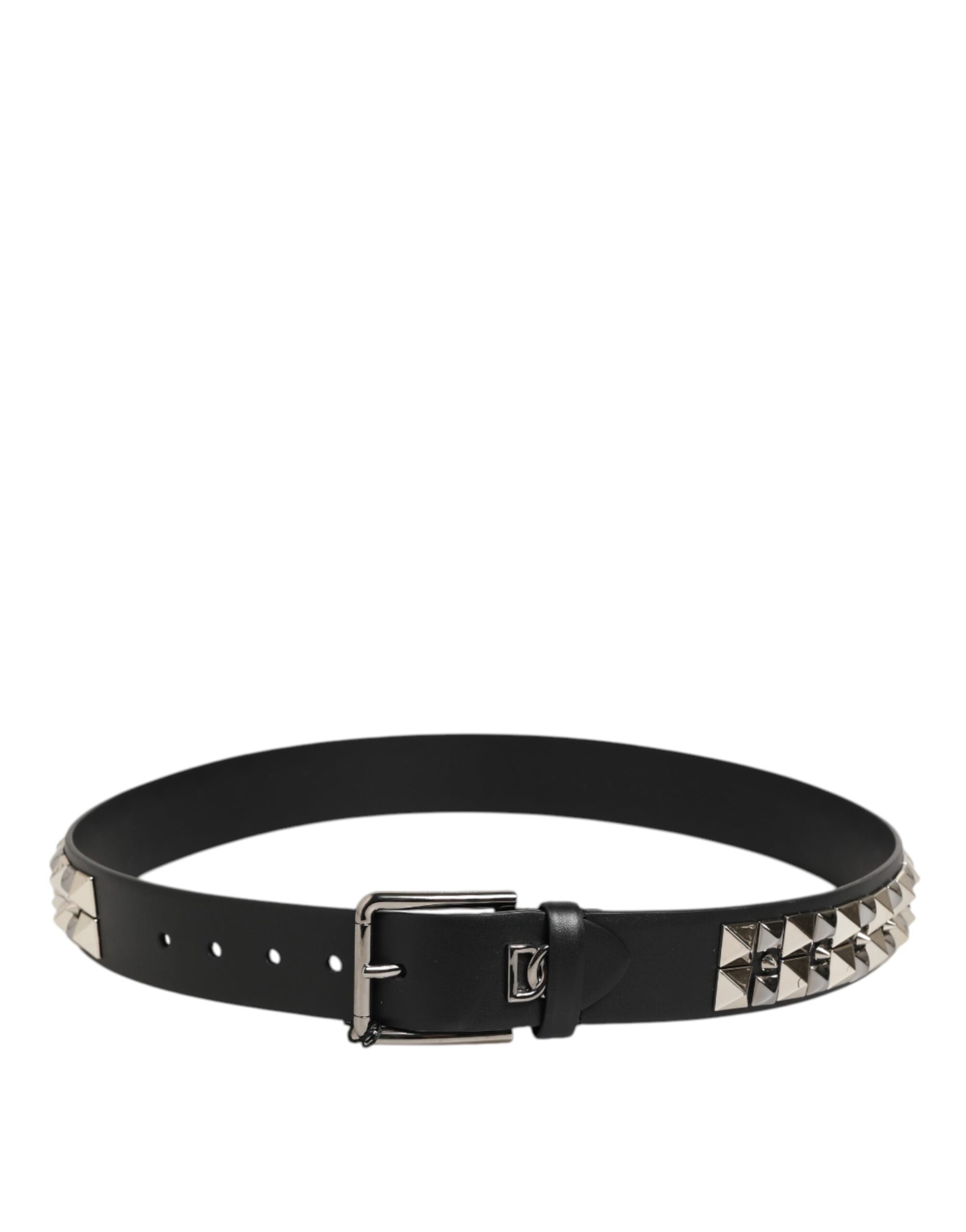 Dolce & Gabbana Black Calf Leather Studded Silver Buckle Belt - ClickThatClicks 