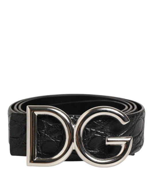 Dolce & Gabbana Black Exotic Leather DG Logo Buckle Belt - ClickThatClicks 