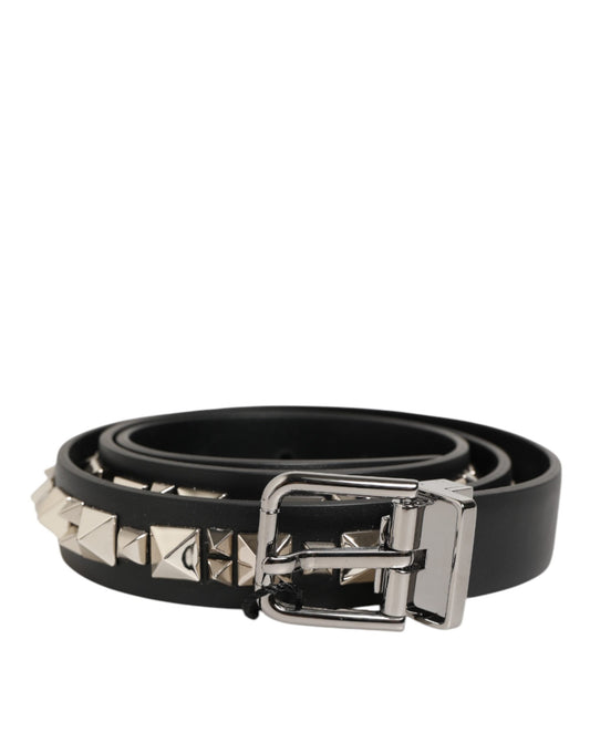 Dolce & Gabbana Black Leather Studded Silver-Tone Buckle Belt - ClickThatClicks 