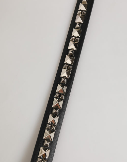 Dolce & Gabbana Black Leather Studded Silver-Tone Buckle Belt - ClickThatClicks 