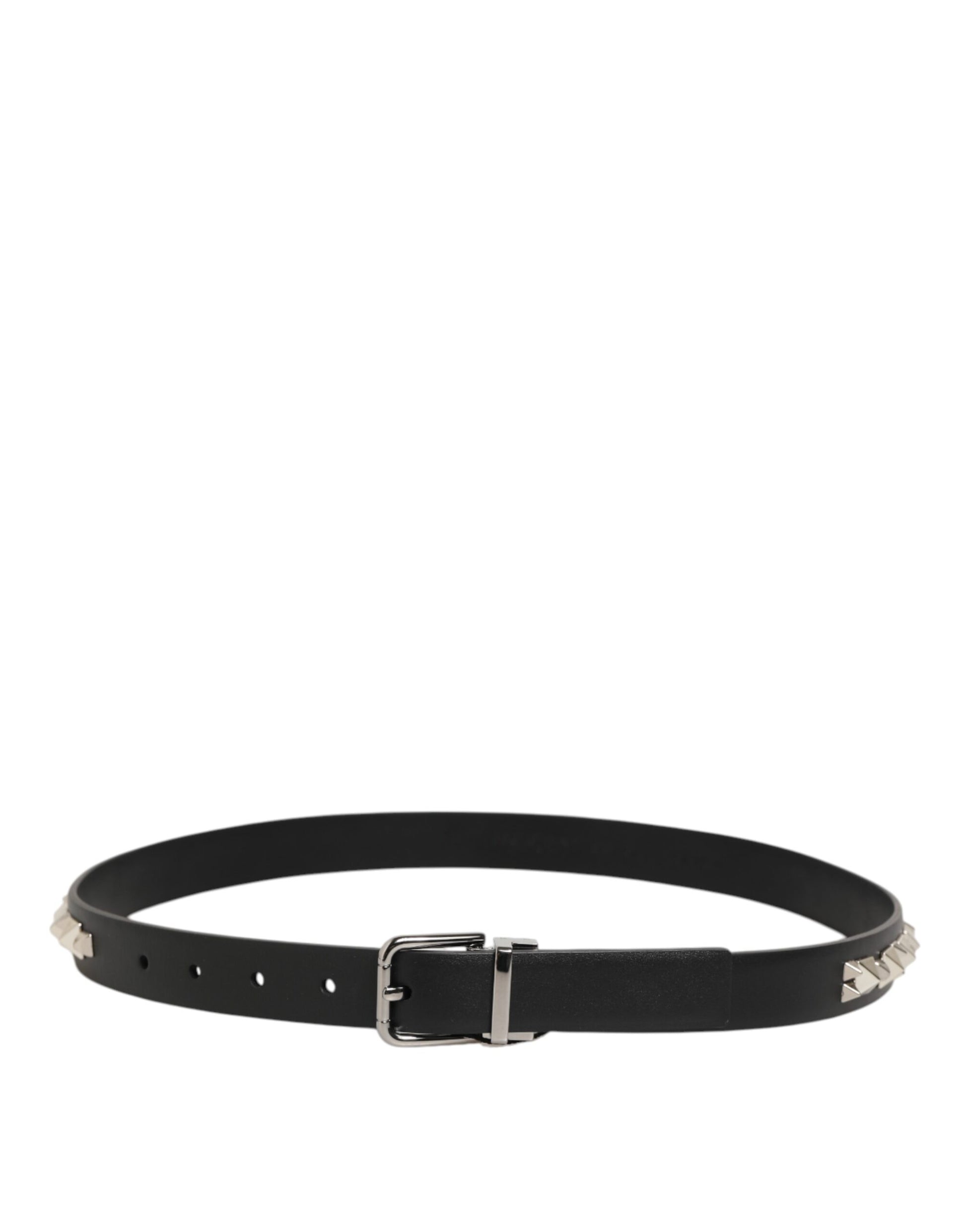 Dolce & Gabbana Black Leather Studded Silver-Tone Buckle Belt - ClickThatClicks 