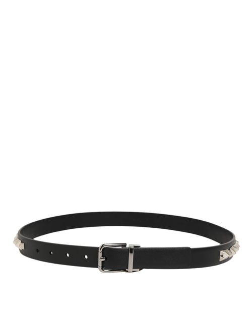 Dolce & Gabbana Black Leather Studded Silver-Tone Buckle Belt - ClickThatClicks 