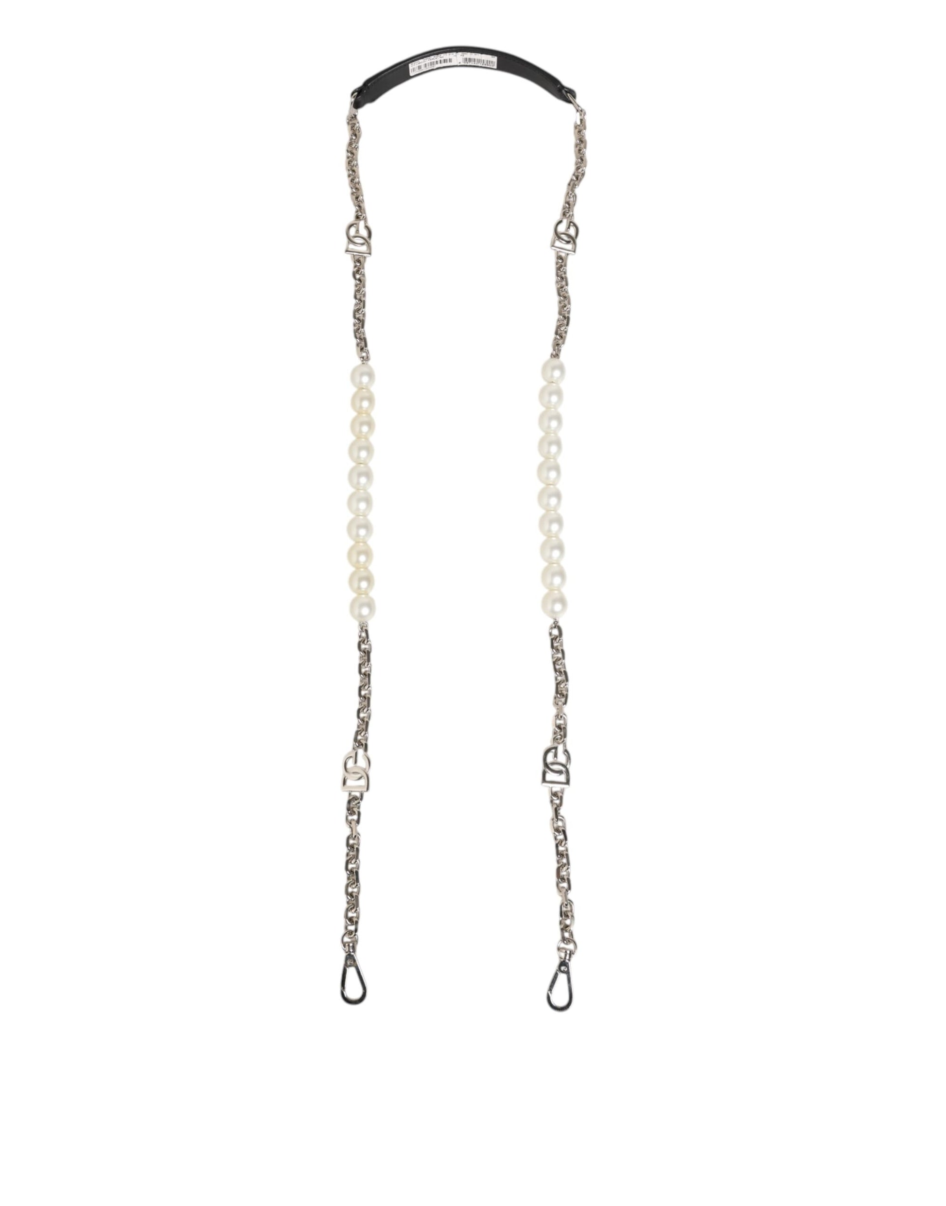 Dolce & Gabbana Black Leather Pearl Chain Bag Accessory Shoulder Strap - ClickThatClicks 