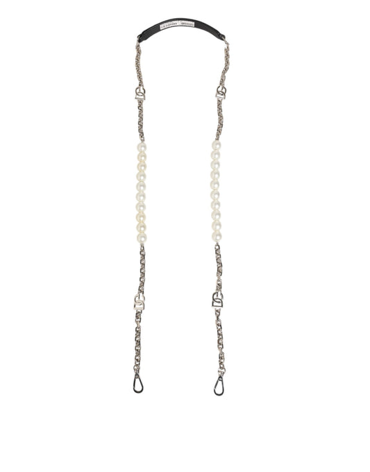 Dolce & Gabbana Black Leather Pearl Chain Bag Accessory Shoulder Strap - ClickThatClicks 