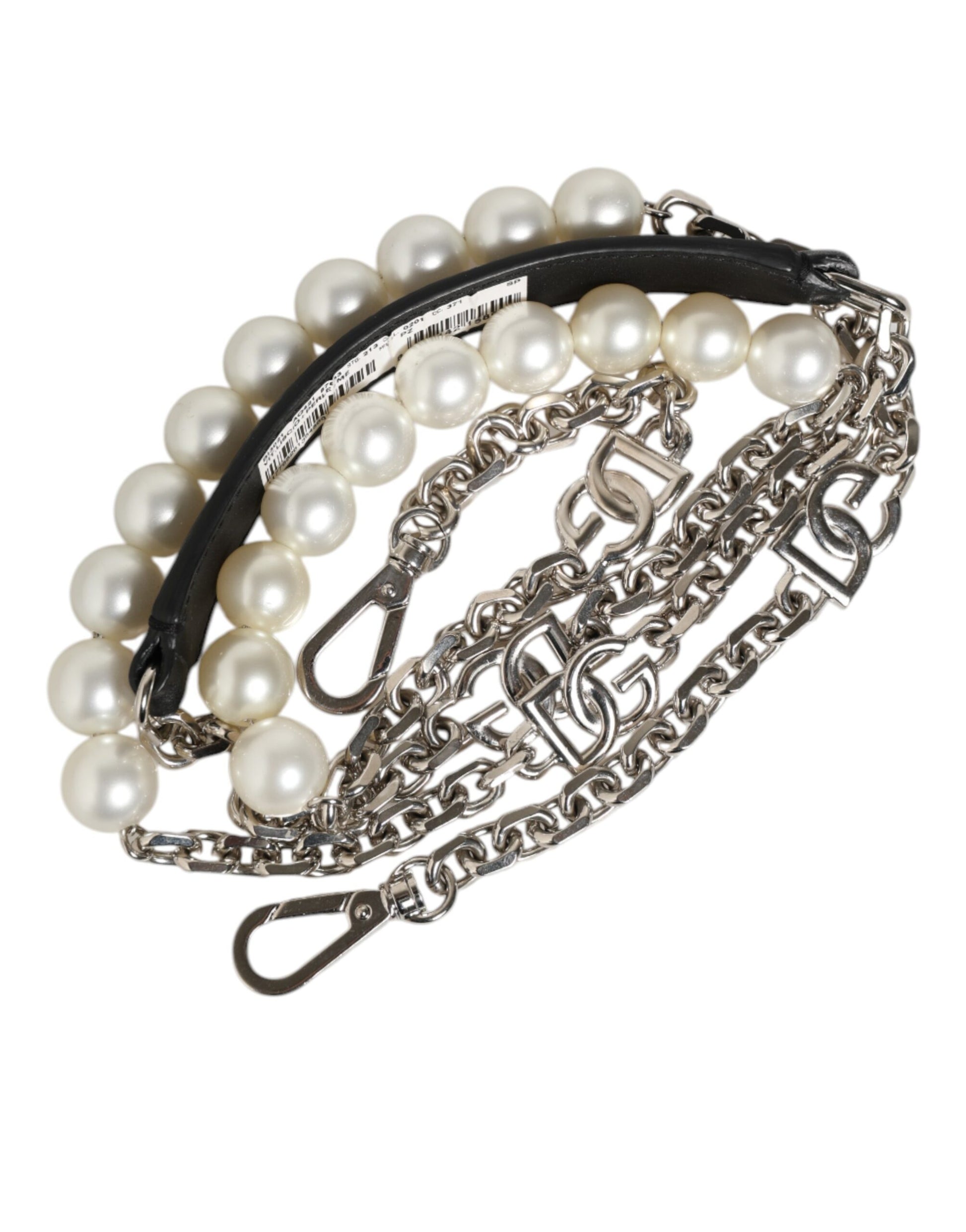 Dolce & Gabbana Black Leather Pearl Chain Bag Accessory Shoulder Strap - ClickThatClicks 