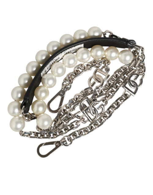 Dolce & Gabbana Black Leather Pearl Chain Bag Accessory Shoulder Strap - ClickThatClicks 