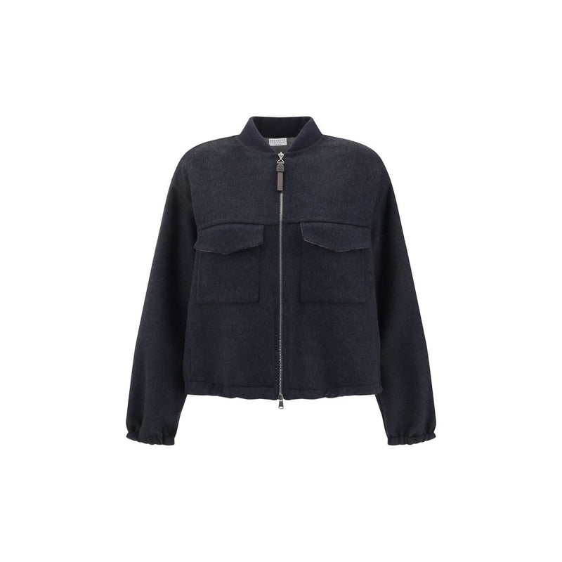 Brunello Cucinelli Blue Fleece Wool Bomber