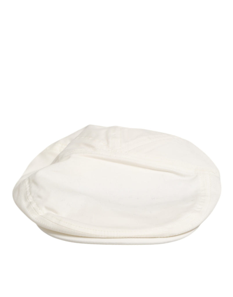 Dolce & Gabbana White Cotton Blend Leather Trim Flat Men Cap Hat