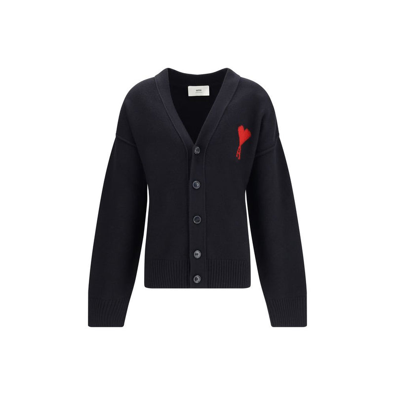 Ami Paris Black Fleece Wool Cardigan