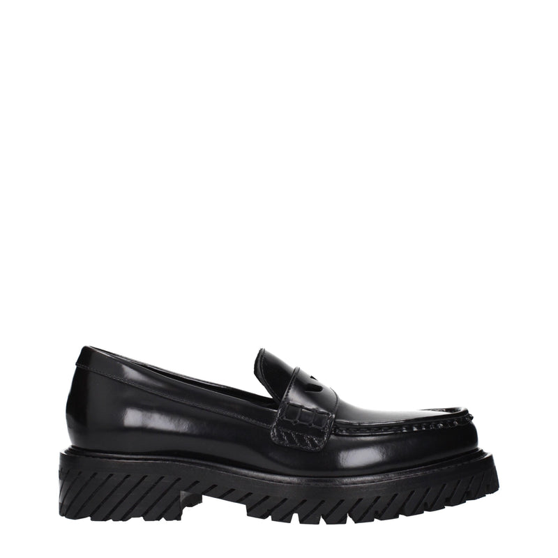 Off-White Black Leather Slip-On Loafers