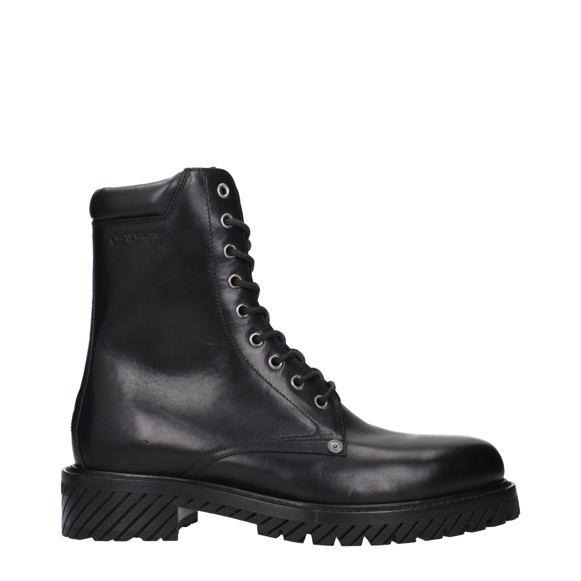 Off-White Black Leather Ankle Boots - ClickThatClicks 