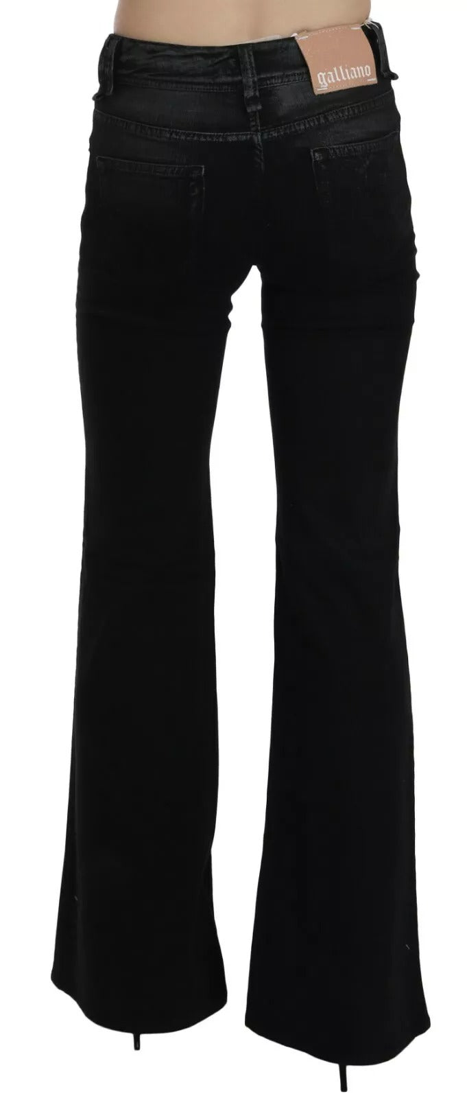 John Galliano Black Washed High Waist Flared Denim Casual Pants Jeans - ClickThatClicks 